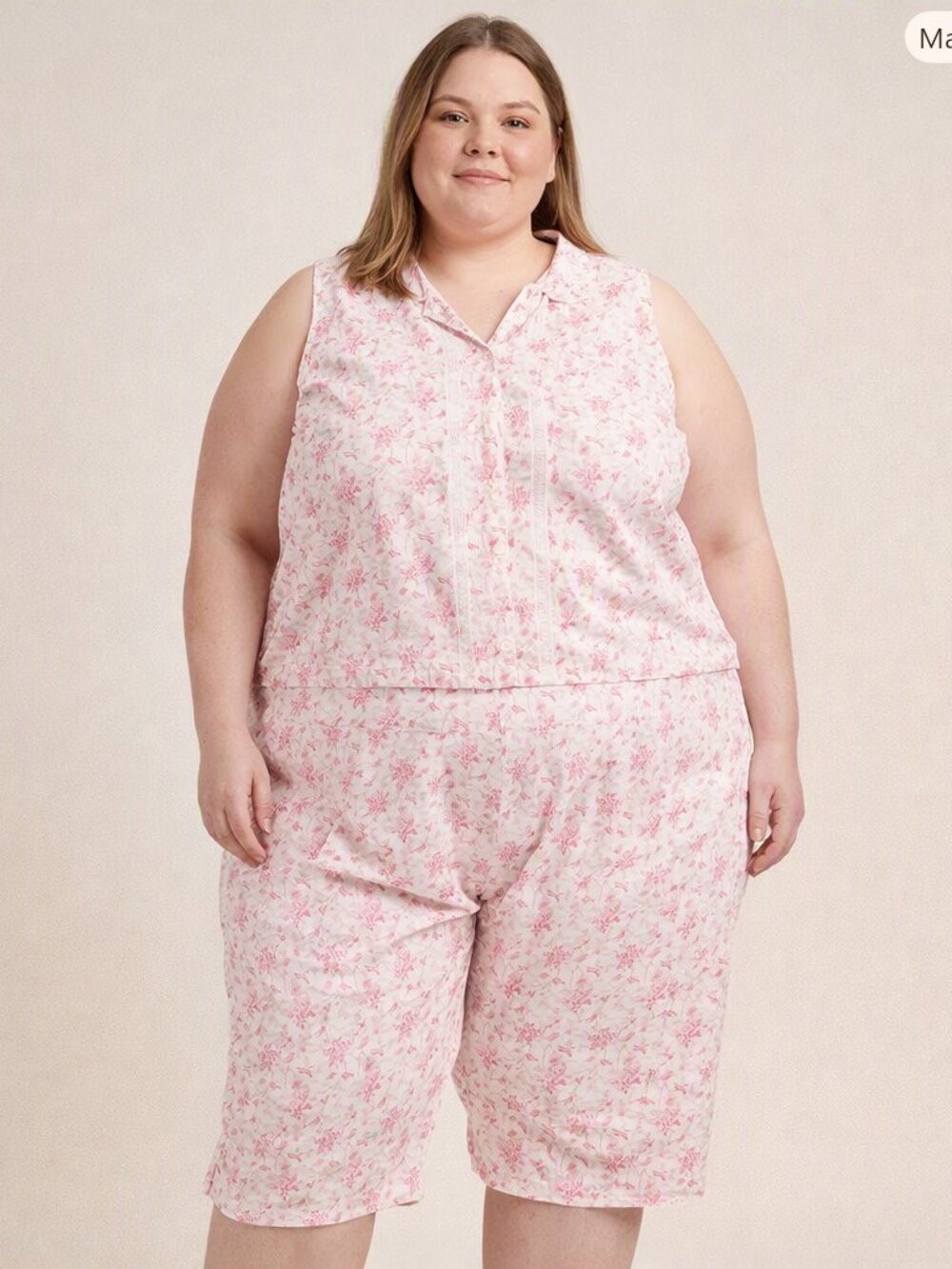 Laura Ashley Pajama Set Cotton Size 1X Pink Toile